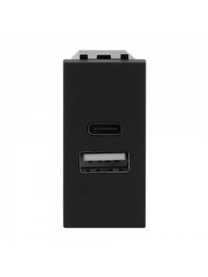 Розетка Zenit антрацит 1 мод. USB A+C 2,1A