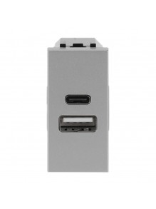 Розетка Zenit срібний 1 мод. USB A+C 2,1A