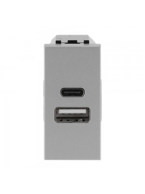 Розетка Zenit срібний 1 мод. USB A+C 2,1A