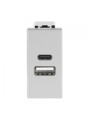 Розетка Zenit срібний 1 мод. USB A+C 3A