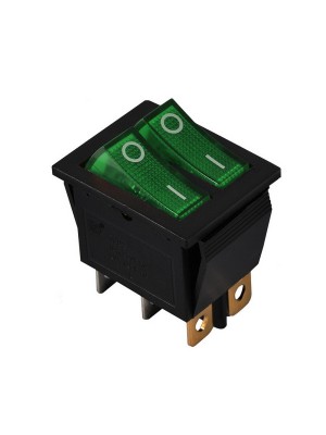 Перемикач Аско 2 клав. зелений з підсвічуванням KCD2-2101N C3-GR/B 220V