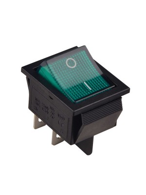 Переключатель Аско 1 клав. зеленый с подсветкой 12 V AC/DC KCD2-201N GR/B