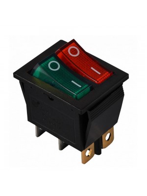 Перемикач Аско 2 клав. зелений+червоний з підсвічуванням KCD2-2101N GR+R/B