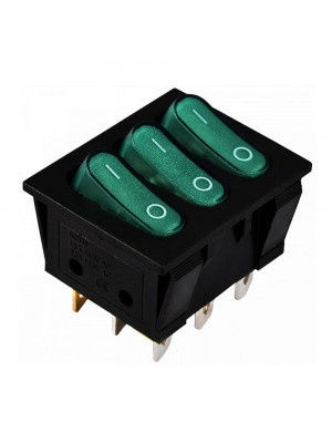 Перемикач Аско 3 клав. зелений с подсветкой KCD2-3101N GR/B