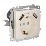 Розетка ZENA ELBI кремова 1-на з заземленням + 2USB без рамки ( 609-010300-317 )