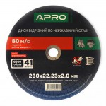 Диск отрезной APRO по нержавеющей стали (INOX) 230х2.0х22.22мм ( 829041 ) Диск отрезной APRO по нержавеющей стали (INOX) 230х2.0х22.22мм ( 829041 )
