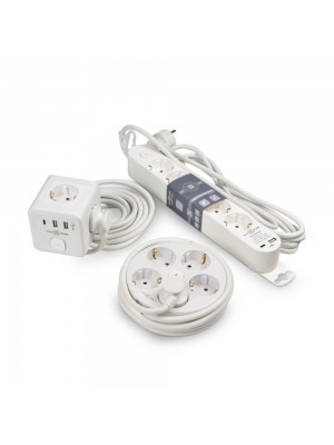 Подовжувач АСКО "куб" 3р 3м з заземленням 2 гн. USB + 1 гн.Type C білий