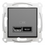 Розетка Schneider Asfora антрацит USB 2-а type A+C, 2.4A ( EPH2700371 )