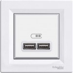 Розетка Schneider Asfora біла USB 2-на з рамкою ( EPH2700221 )