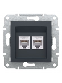 Розетка Schneider Asfora антрацит комп'ютерна RJ45 Cat.6 2-на