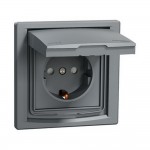 Розетка Schneider Asfora сталь 1-на з заземленням та кришкою ІР44 ( EPH3100362 )