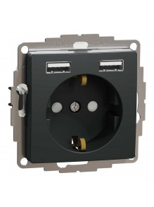 Розетка Schneider Sedna Design чорна 1-на з заземленням+ 2-а USB A+A без рамки