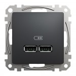 Розетка Schneider Sedna Design ​чорна 2-на USB A+A  без рамки ( SDD114401 )