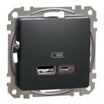 Розетка Schneider Sedna Design ​чорна 2-на USB A+C 45Вт без рамки ( SDD114404 )
