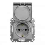 Розетка Schneider Sedna Design алюміній 1-на з заземленням з шторками та кришкою IP44 ( SDD213024 )