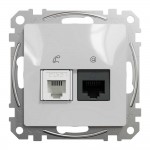 Розетка Schneider Sedna Design алюминий компьютерная RJ45 Cat.6 UTP+RJ11 ( SDD113468 )