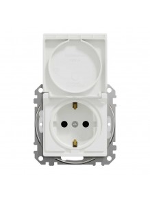 Розетка Schneider Sedna Design біла 1-на з заземленням з шторками з кришкою IP44