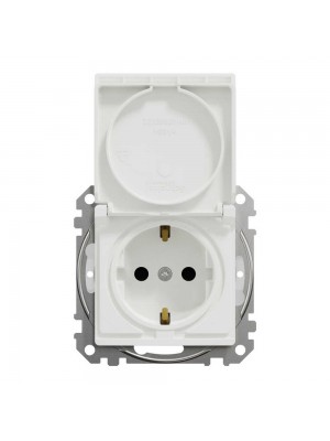 Розетка Schneider Sedna Design біла 1-на з заземленням з шторками з кришкою IP44