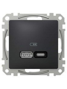Розетка Schneider Sedna Design черная USB type A+C 21Вт