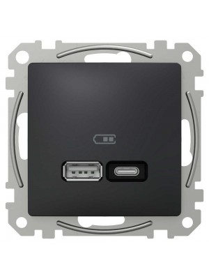 Розетка Schneider Sedna Design черная USB type A+C 21Вт