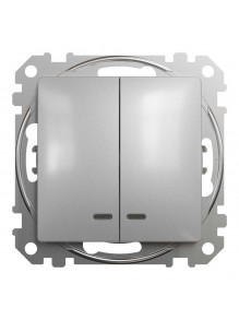 Вимикач Schneider Sedna Design алюміній 2кл з підсвіткою