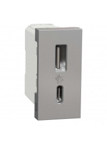 Розетка Schneider Unica NEW алюминий USB тип A+C 12 Вт 1 модуль