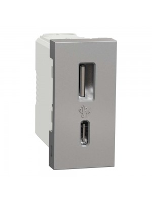 Розетка Schneider Unica NEW алюминий USB тип A+C 12 Вт 1 модуль
