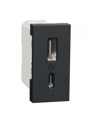 Розетка Schneider Unica NEW антрацит USB тип A+C 12 Вт 1 модуль