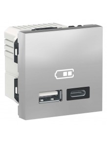 Розетка Schneider Unica NEW алюминий USB тип A+C 2,4 А 2 мод