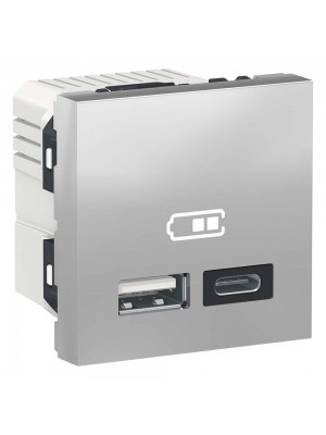 Розетка Schneider Unica NEW алюминий USB тип A+C 2,4 А 2 мод