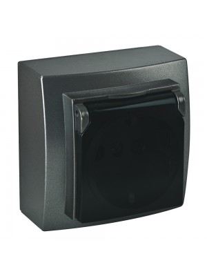 Розетка Nilson Themis антрацит 1-на з заземленням з кришкою