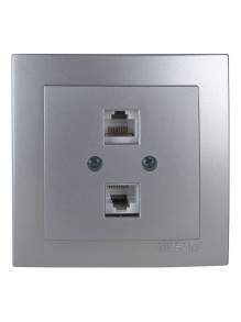 Розетка Nilson Touran срібло комп'ютерна  2-на CAT6e RJ45