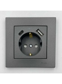 Розетка EL-BI VEGA антрацит матовий 1-на з/з + 2USB (Type C+A) 2A