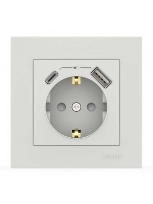 Розетка EL-BI VEGA білий мат 1-на з заземленням + 2USB (Type C+A) 2A
