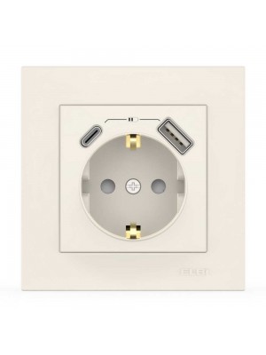 Розетка EL-BI VEGA біла 1-на з заземленням + 2USB (Type C+A)