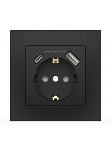 Розетка EL-BI VEGA чорний мат 1-на з заземленням + 2USB (Type C+A) 2A