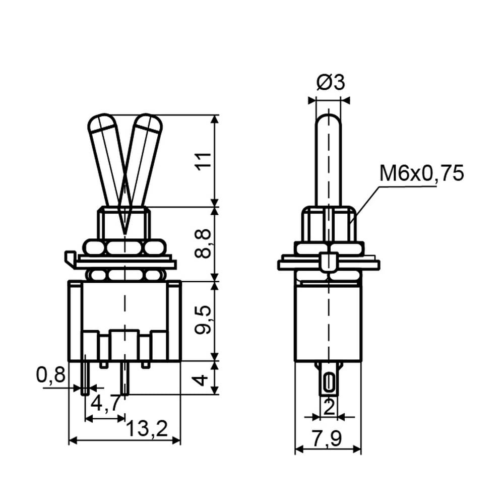 Тумблер АСКО 2 контакти MTS-111 ON-OFF ( A0140060011 ) Тумблер АСКО 2 контакти MTS-111 ON-OFF ( A0140060011 )