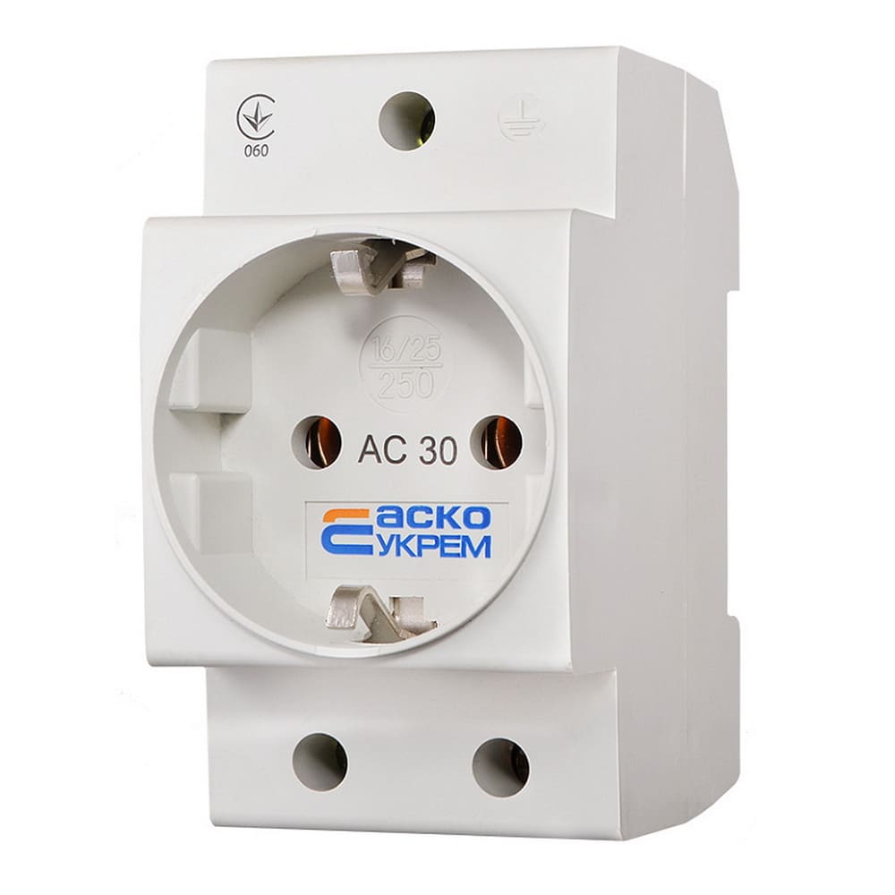 Розетка 1-на з/з на DIN рейку  AC30 2Р+РЕ Аско ( A0150010104 )