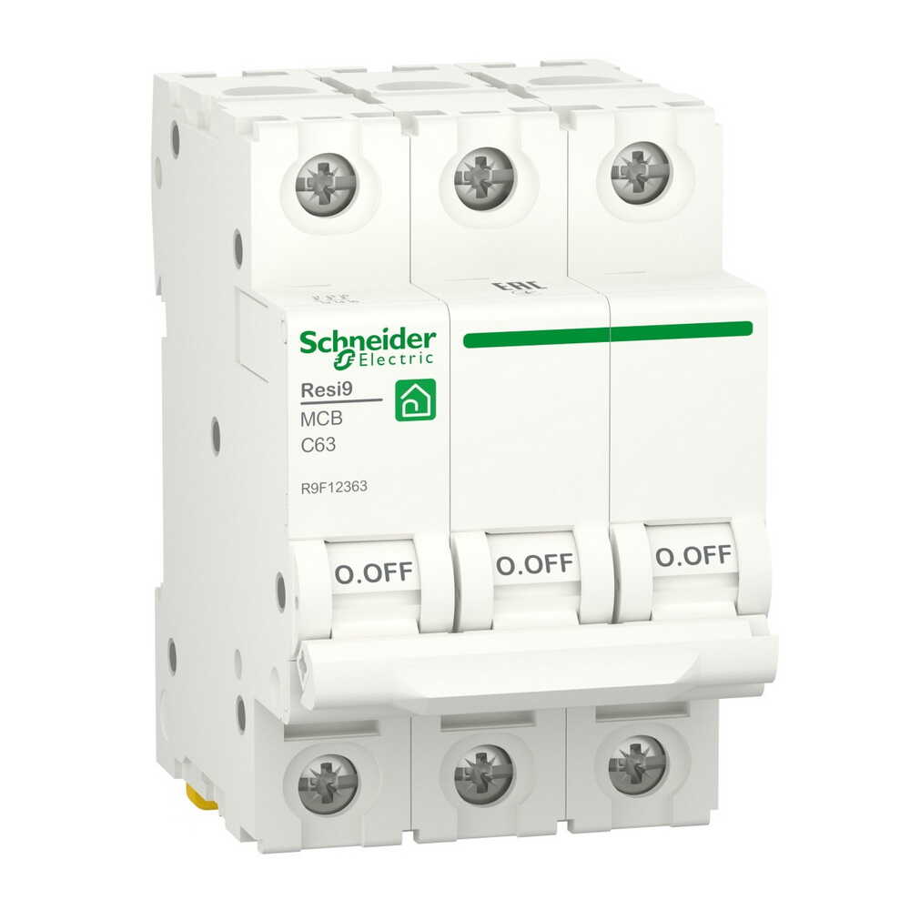 Автоматический выключатель Schneider 6кА C 3p 63А Resi9 ( R9F12363 ) Автоматический выключатель Schneider 6кА C 3p 63А Resi9 ( R9F12363 )