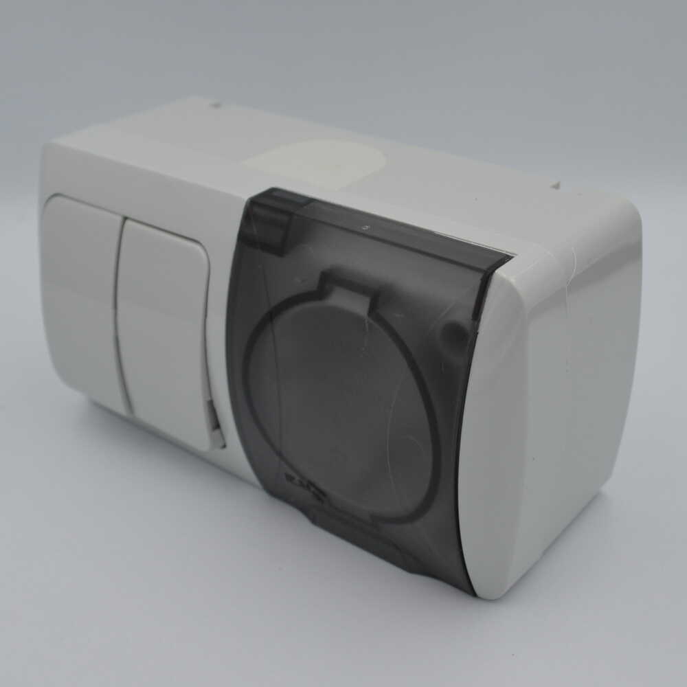Вимикач EVA сірий 2кл + Розетка з заземленням з кришкою IP54 ( 554-011500-922 )