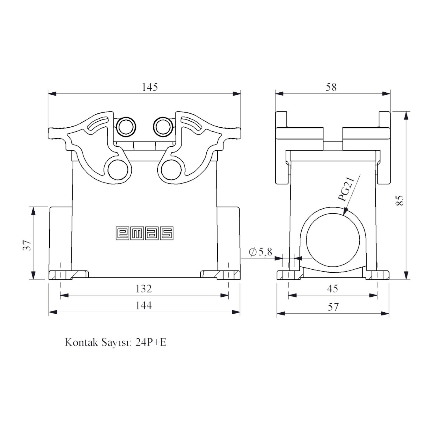 Розетка стационарная / 2 боковых ввода 24P EBM24PD24 EMAS Розетка стационарная / 2 боковых ввода 24P EBM24PD24 EMAS