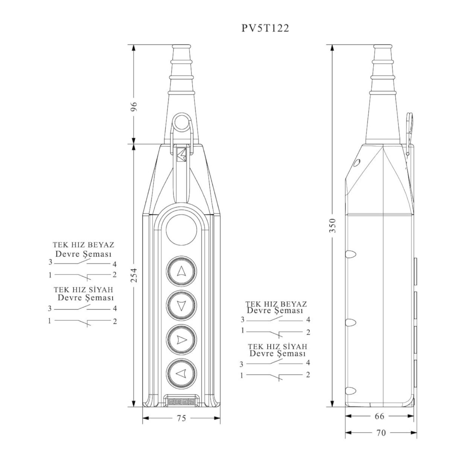 Пульт управления EMAS 4-кнопочный (1 скорость) ( PV5T122 ) Пульт управления EMAS 4-кнопочный (1 скорость) ( PV5T122 )