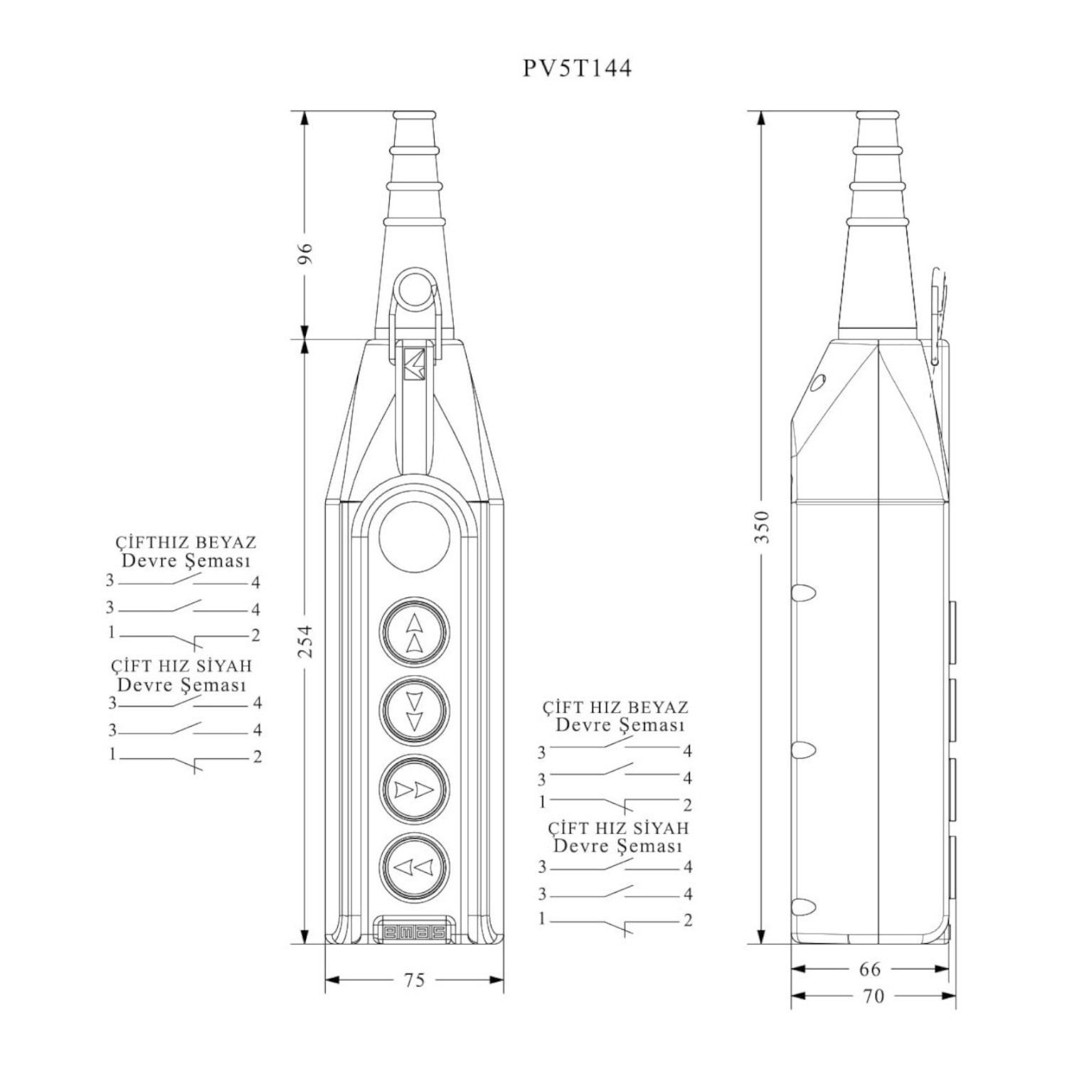 Пульт управления EMAS 4-кнопочный (2 скорости) ( PV5T144 ) Пульт управления EMAS 4-кнопочный (2 скорости) ( PV5T144 )