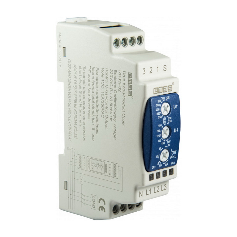 Реле напруги трифазне 0.1-20с Umin=150-210V/AC Umax=230-300V/AC EMAS ( RR3VP02 ) Реле напруги трифазне 0.1-20с Umin=150-210V/AC Umax=230-300V/AC EMAS ( RR3VP02 )