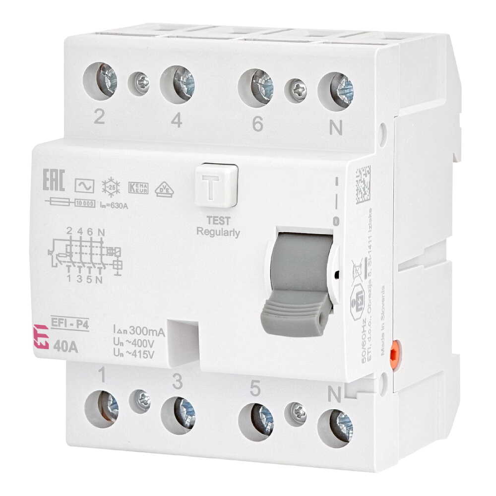 Дифреле ЕТІ EFI-4 4P 40А 300мА тип AC 10kA ( 2061632 )