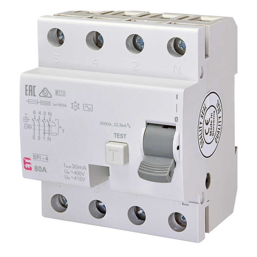 Дифреле ЕТІ EFI-4 4P 80А 30мА тип AC 10kA ( 2062145 )