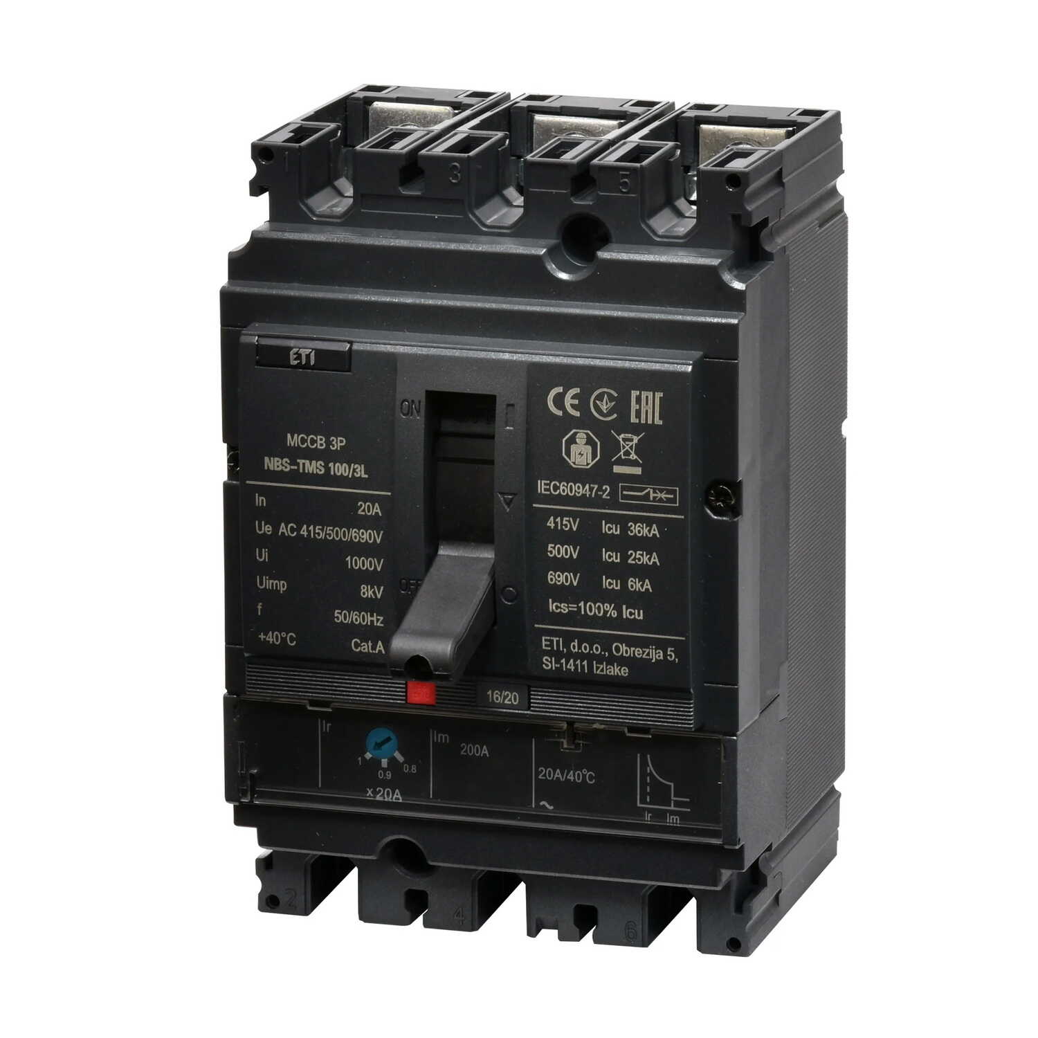 Автоматический выключатель ETI NBS-TMS 100/3L 20A 3P ( 4673001 ) Автоматический выключатель ETI NBS-TMS 100/3L 20A 3P ( 4673001 )
