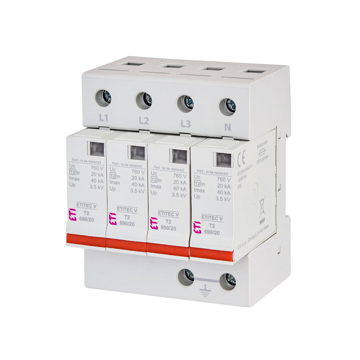 Обмежувач перенапруги 690/20 4+0 RC V T2 ETITEC C ЕТІ ( 2442989 )