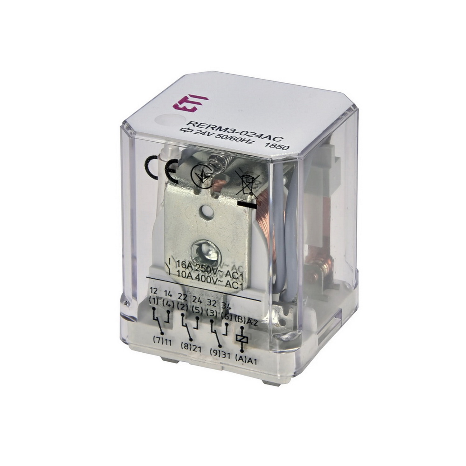 Реле електромеханічне RERM3-24ACL 3p LED 16A AC1 250V AC ЕТІ ( 2473063 )