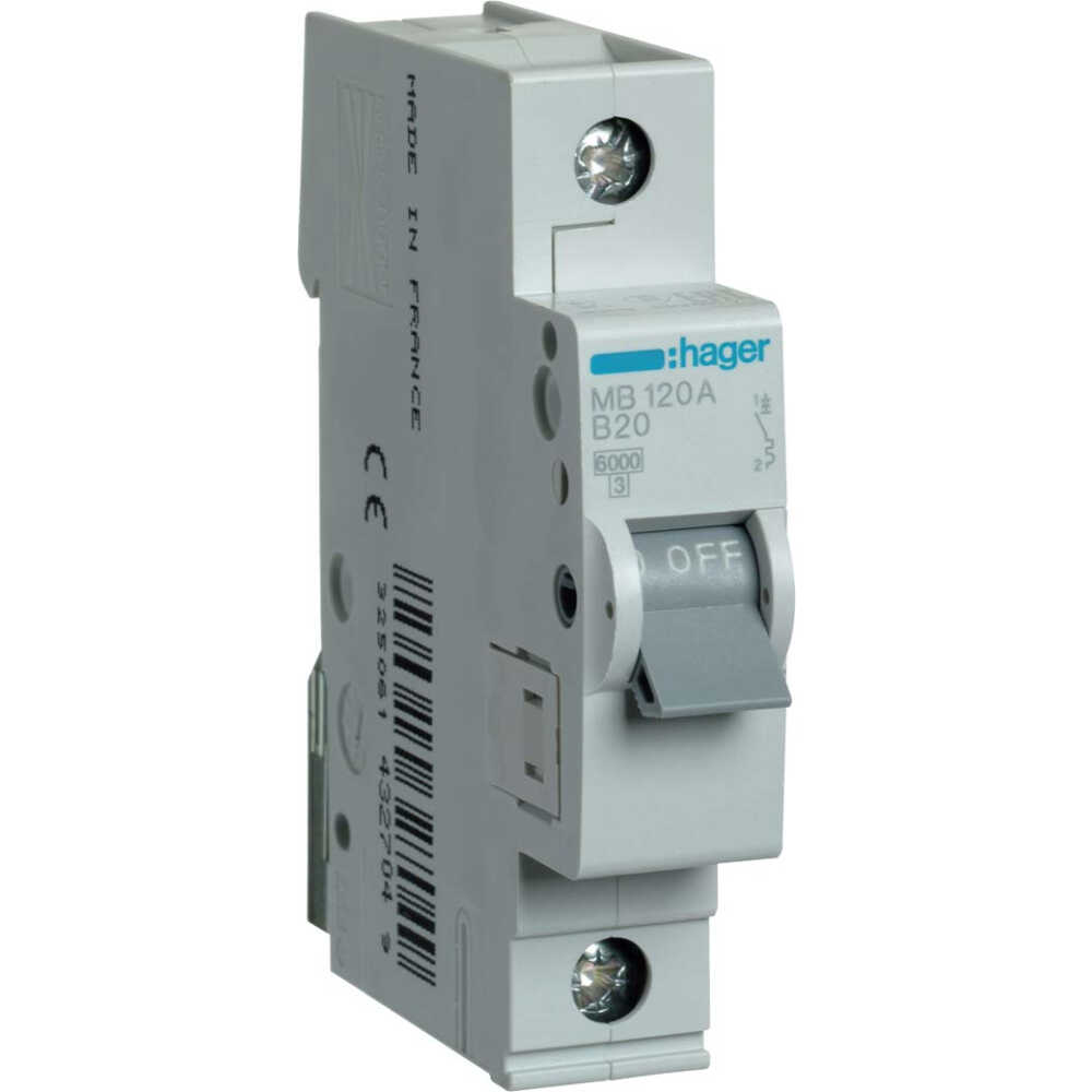 Автоматичний вимикач Hager 1P 20A B 6kA ( MBN120E ) Автоматичний вимикач Hager 1P 20A B 6kA ( MBN120E )